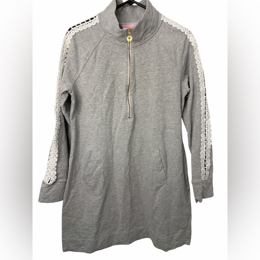 Lilly Pulitzer Gray Skipper Solid Popover Dress L… - image 1